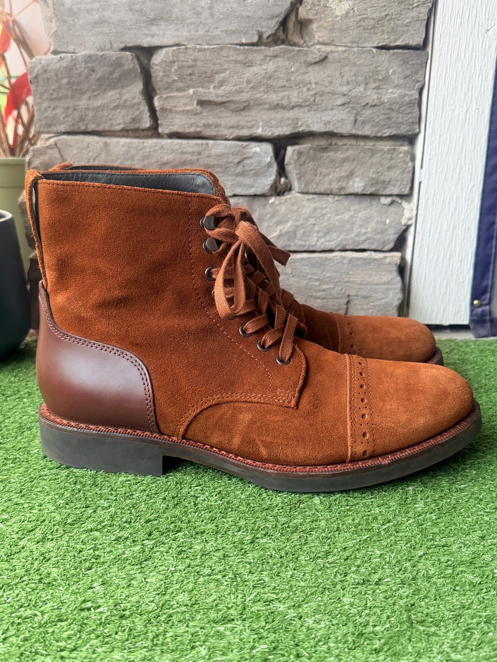 Coach Bleecker Cap Toe Suede Toffee Brown Leather Mens Boots - Picture 2 of 10